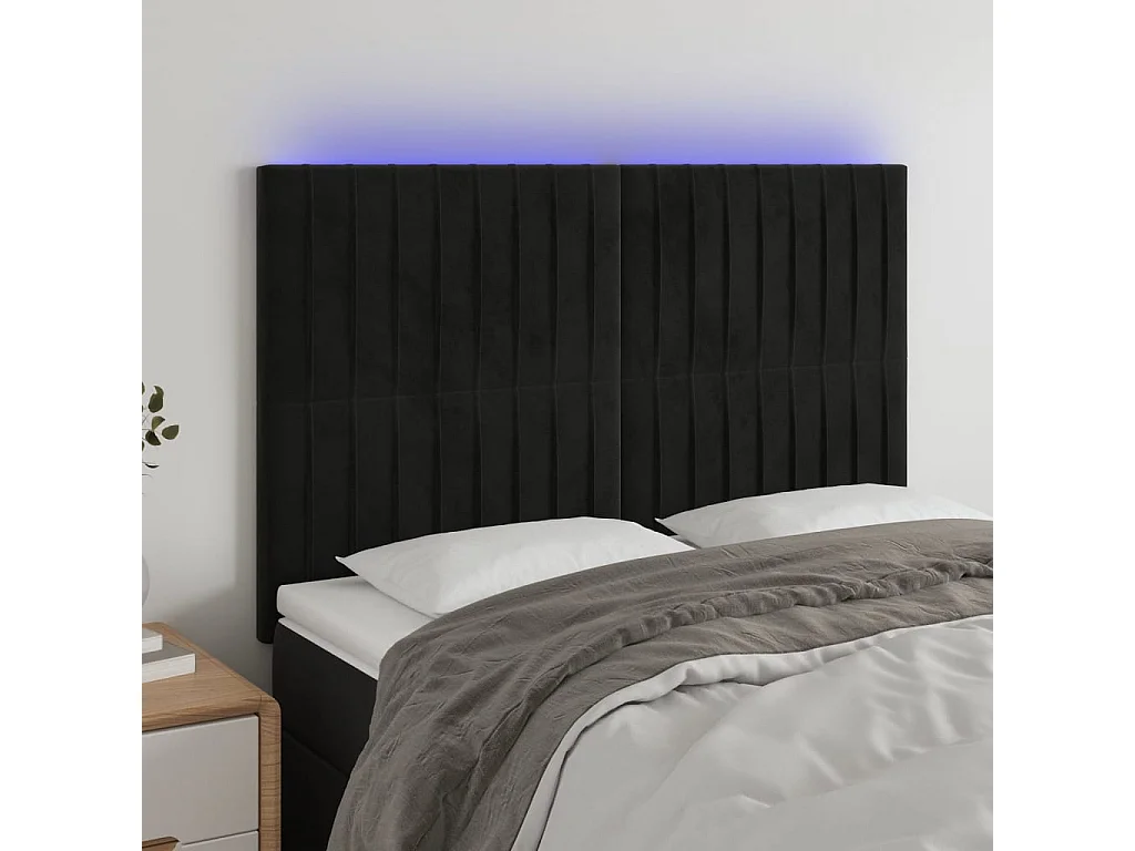 Hoofdbord | Hoofdeinde LED 144x5x118/128 cm fluweel zwart