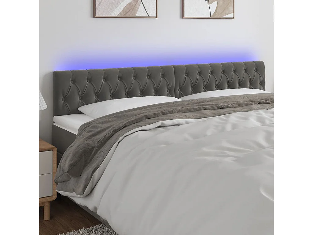 Hoofdbord | Hoofdeinde LED 200x7x78/88 cm fluweel donkergrijs