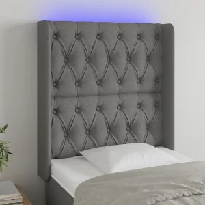 Hoofdbord | Hoofdeinde LED 83x16x118/128 cm stof donkergrijs