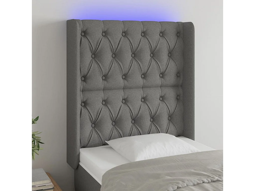 Hoofdbord | Hoofdeinde LED 83x16x118/128 cm stof donkergrijs
