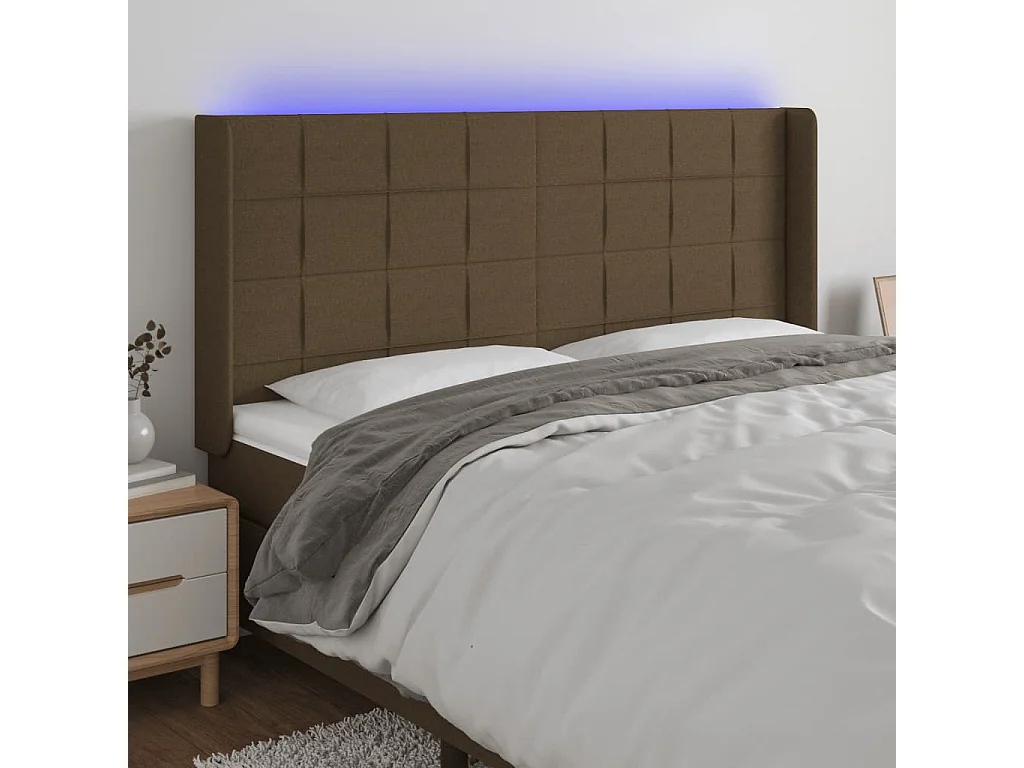 Hoofdbord | Hoofdeinde LED 163x16x118/128 cm stof donkerbruin