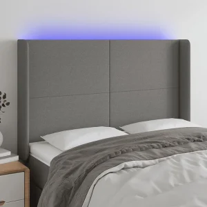 Hoofdbord | Hoofdeinde LED 147x16x118/128 cm stof donkergrijs