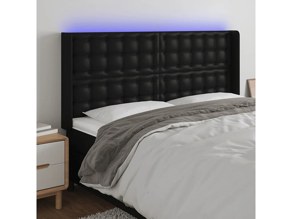 Hoofdbord | Hoofdeinde LED 203x16x118/128 cm kunstleer zwart