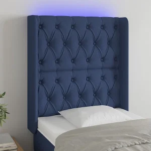 Hoofdbord | Hoofdeinde LED 83x16x118/128 cm stof blauw Hoofdbord | Hoofdeinde LED 83x16x118/128 cm stof blauw