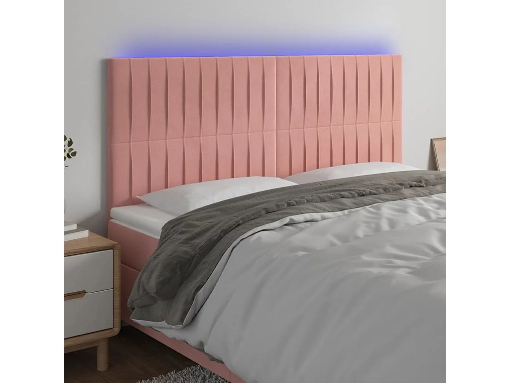 Hoofdbord | Hoofdeinde LED 160x5x118/128 cm fluweel roze