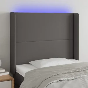 Hoofdbord | Hoofdeinde LED 103x16x118/128 cm kunstleer grijs Hoofdbord | Hoofdeinde LED 103x16x118/128 cm kunstleer grijs