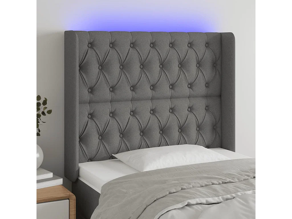 Hoofdbord | Hoofdeinde LED 103x16x118/128 cm stof donkergrijs