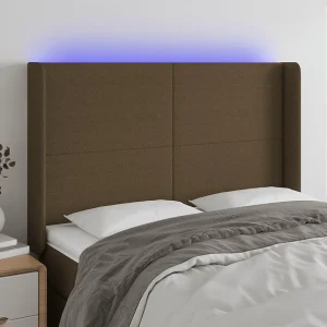 Hoofdbord | Hoofdeinde LED 147x16x118/128 cm stof donkerbruin