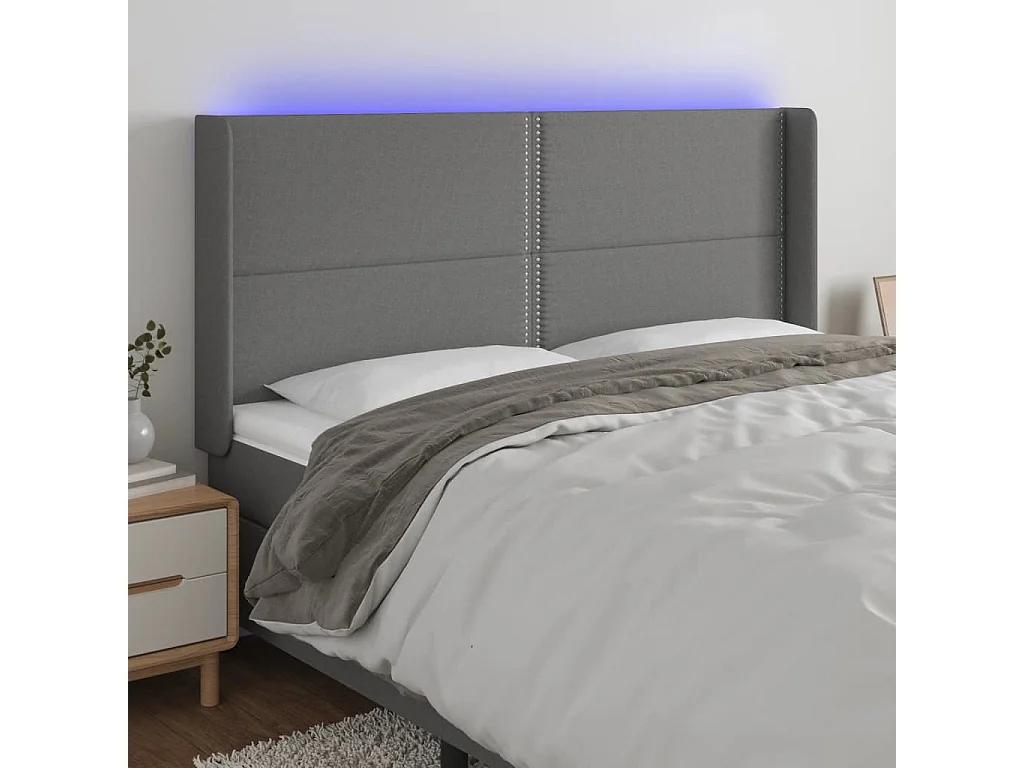 Hoofdbord | Hoofdeinde LED 183x16x118/128 cm stof donkergrijs