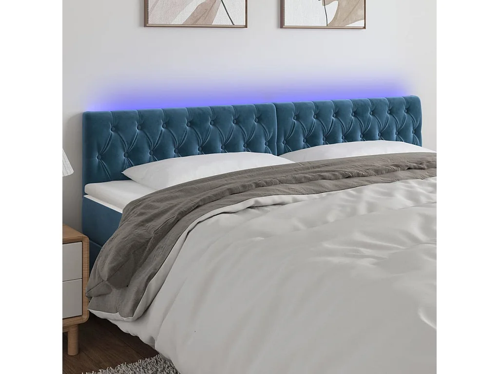 Hoofdbord | Hoofdeinde LED 200x7x78/88 cm fluweel donkerblauw