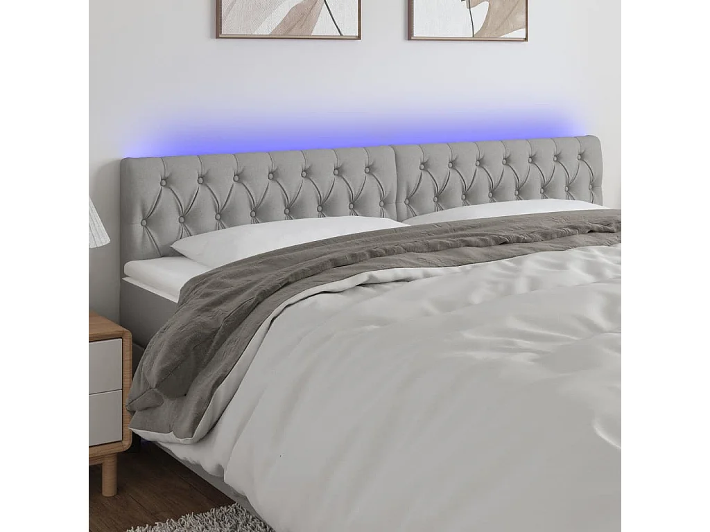 Hoofdbord | Hoofdeinde LED 200x7x78/88 cm stof lichtgrijs
