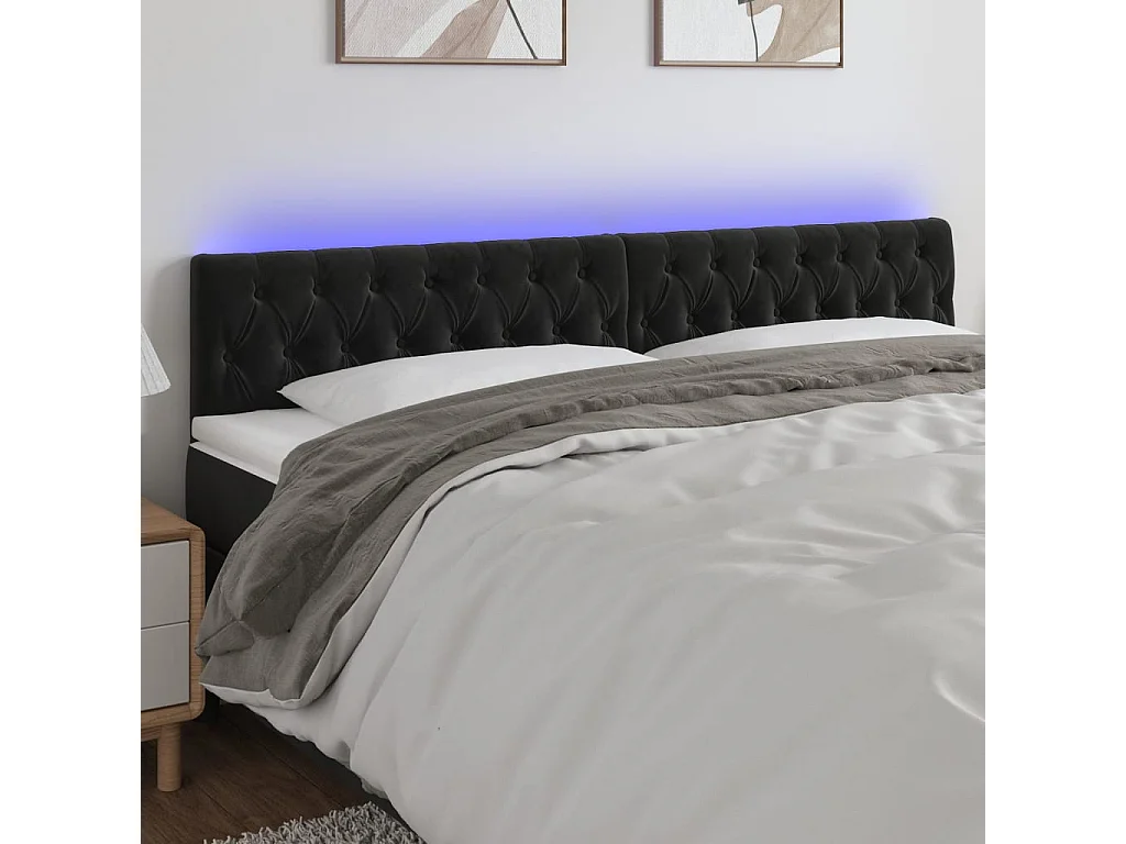 Hoofdbord | Hoofdeinde LED 200x7x78/88 cm fluweel zwart
