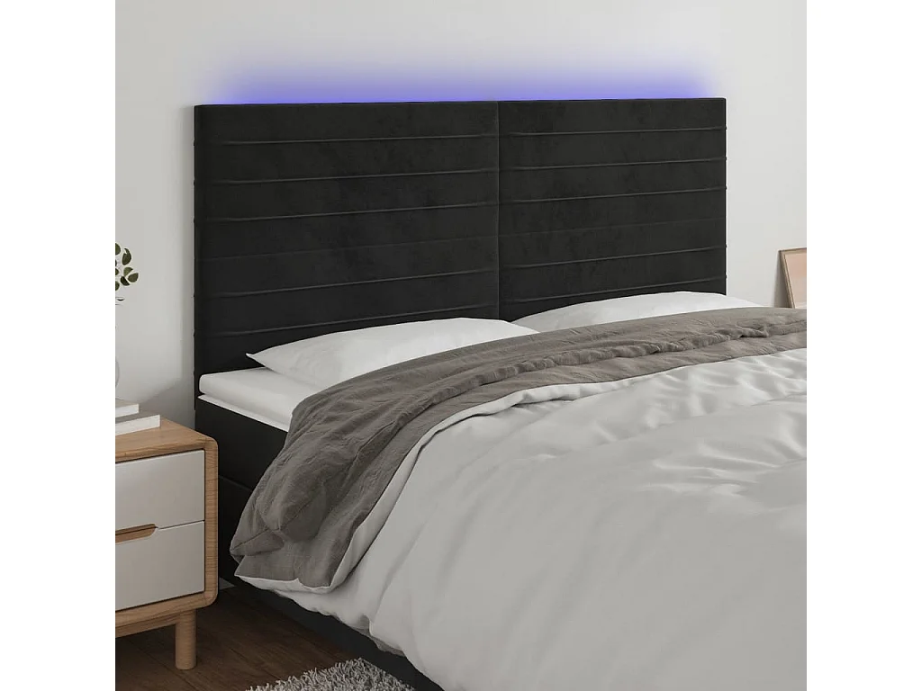 Hoofdbord | Hoofdeinde LED 180x5x118/128 cm fluweel zwart