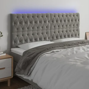 Hoofdbord | Hoofdeinde LED 180x7x118/128 cm fluweel lichtgrijs Hoofdbord | Hoofdeinde LED 180x7x118/128 cm fluweel lichtgrijs