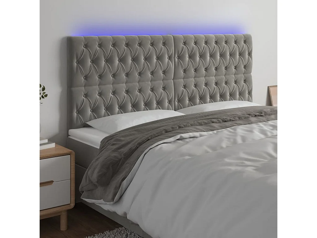 Hoofdbord | Hoofdeinde LED 180x7x118/128 cm fluweel lichtgrijs