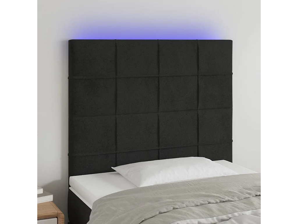 Hoofdbord | Hoofdeinde LED 90x5x118/128 cm fluweel zwart