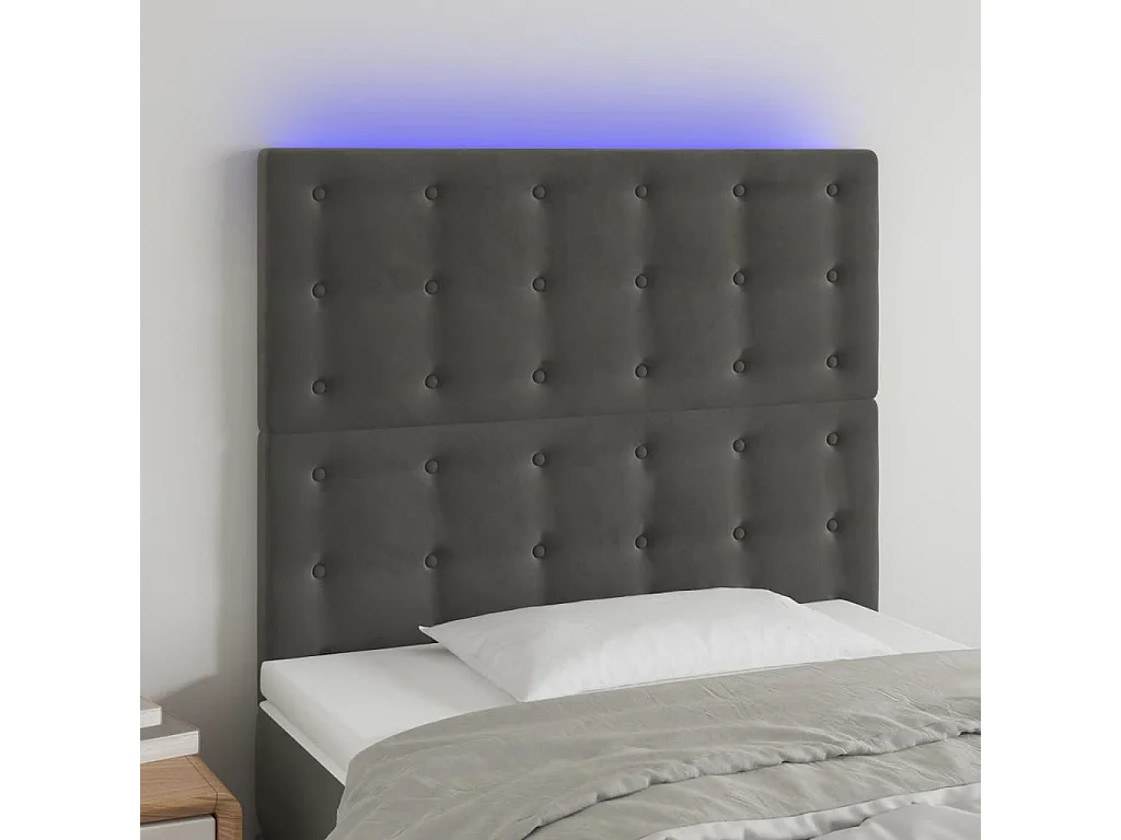 Hoofdbord | Hoofdeinde LED 90x5x118/128 cm fluweel donkergrijs