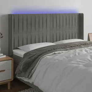 Hoofdbord | Hoofdeinde LED 183x16x118/128 cm fluweel lichtgrijs