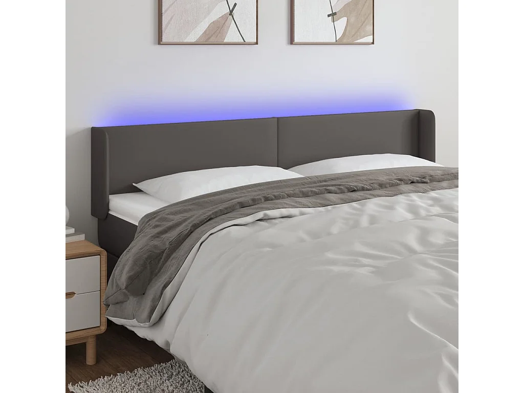 Hoofdbord | Hoofdeinde LED 203x16x78/88 cm kunstleer grijs