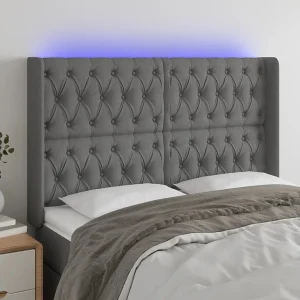 Hoofdbord | Hoofdeinde LED 147x16x118/128 cm stof donkergrijs