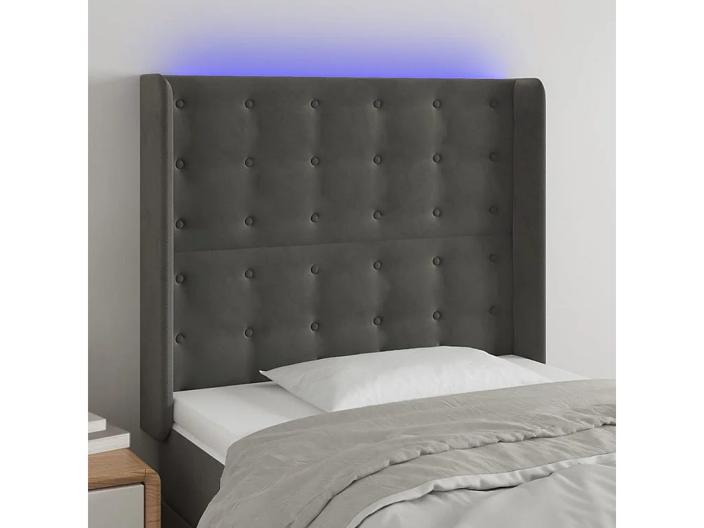 Hoofdbord | Hoofdeinde LED 103x16x118/128 cm fluweel donkergrijs