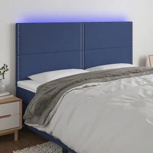 Hoofdbord | Hoofdeinde LED 200x5x118/128 cm stof blauw Hoofdbord | Hoofdeinde LED 200x5x118/128 cm stof blauw