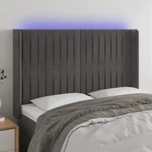 Hoofdbord | Hoofdeinde LED 147x16x118/128 cm fluweel donkergrijs