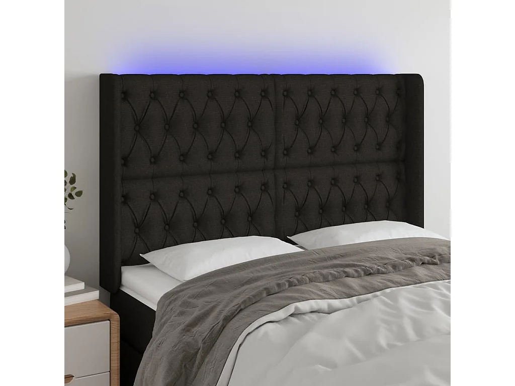 Hoofdbord | Hoofdeinde LED 163x16x118/128 cm stof zwart