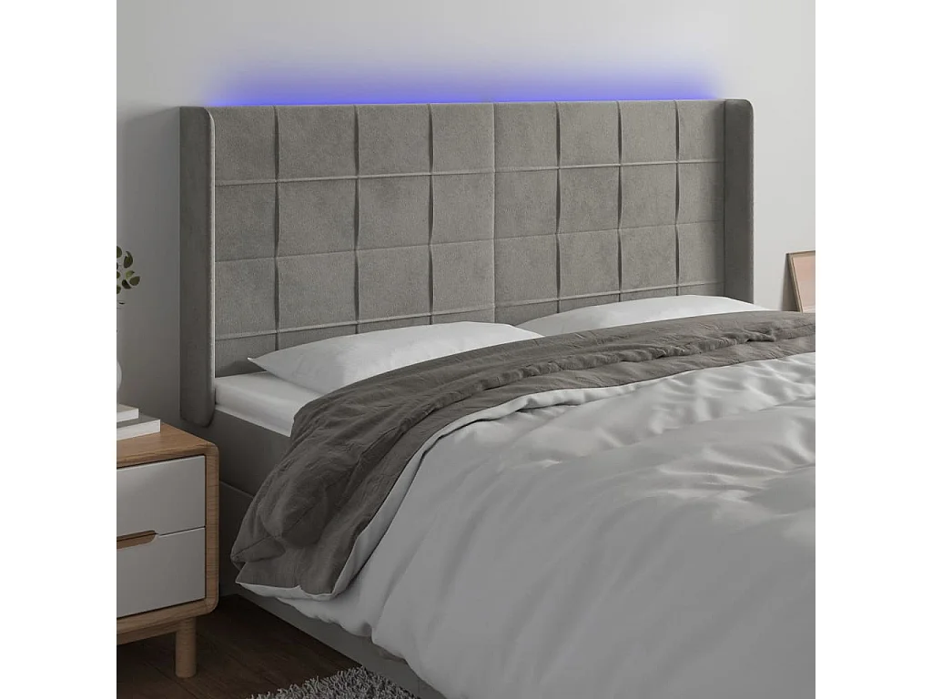 Hoofdbord | Hoofdeinde LED 183x16x118/128 cm fluweel lichtgrijs