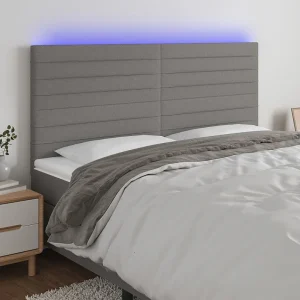 Hoofdbord | Hoofdeinde LED 200x5x118/128 cm stof donkergrijs Hoofdbord | Hoofdeinde LED 200x5x118/128 cm stof donkergrijs