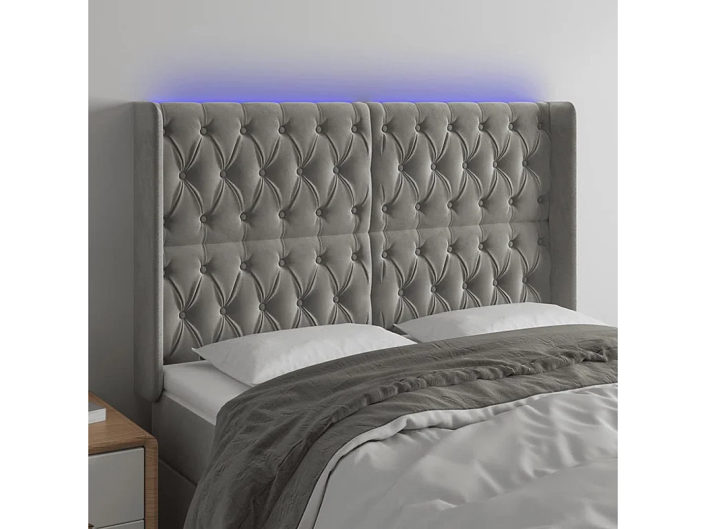 Hoofdbord | Hoofdeinde LED 163x16x118/128 cm fluweel lichtgrijs
