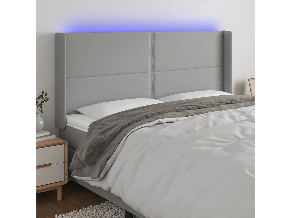 Hoofdbord | Hoofdeinde LED 183x16x118/128 cm stof lichtgrijs