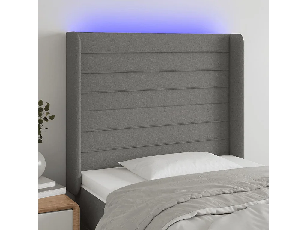 Hoofdbord | Hoofdeinde LED 103x16x118/128 cm stof donkergrijs