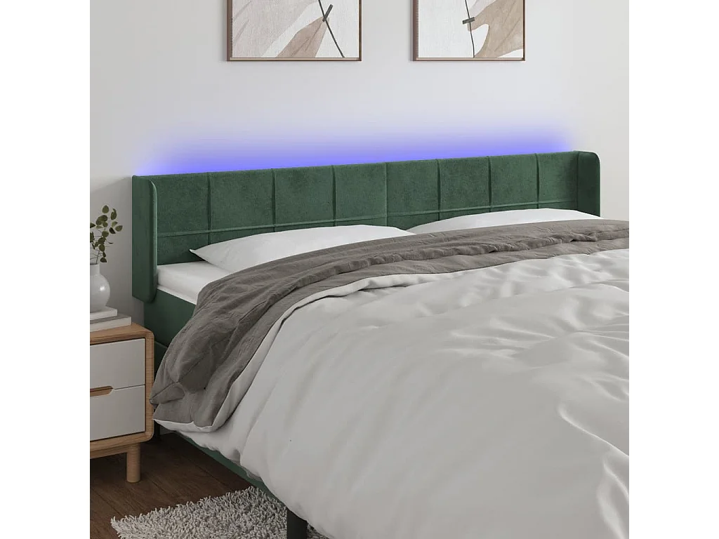 Hoofdbord | Hoofdeinde LED 203x16x78/88 cm fluweel donkergroen