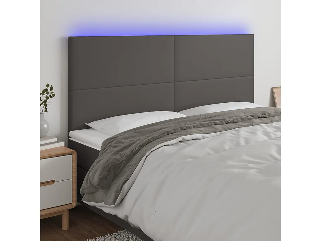 Hoofdbord | Hoofdeinde LED 200x5x118/128 cm kunstleer grijs