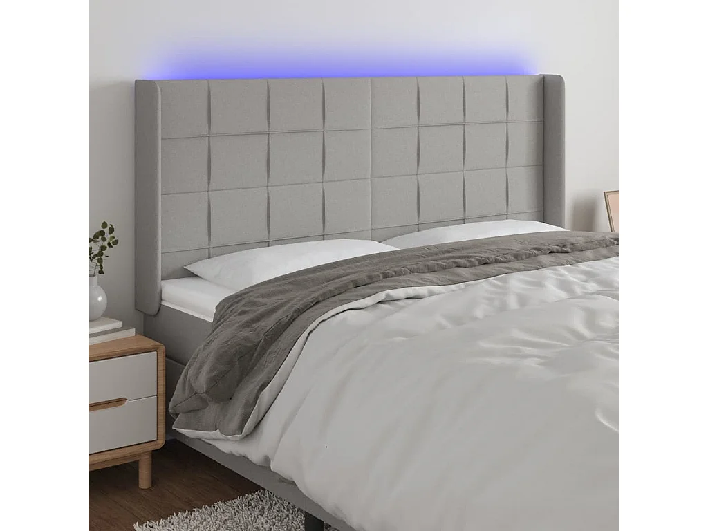 Hoofdbord | Hoofdeinde LED 163x16x118/128 cm stof lichtgrijs