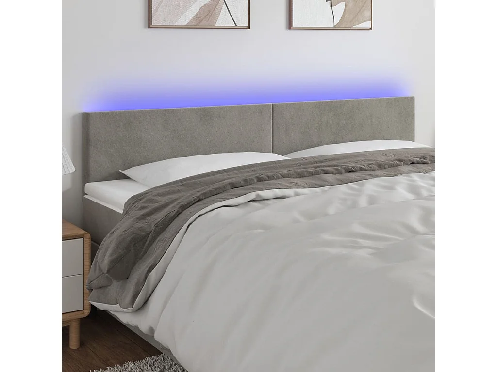 Hoofdbord | Hoofdeinde LED 160x5x78/88 cm fluweel lichtgrijs