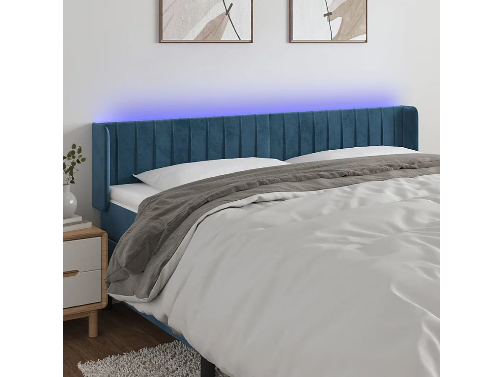 Hoofdbord | Hoofdeinde LED 183x16x78/88 cm fluweel donkerblauw