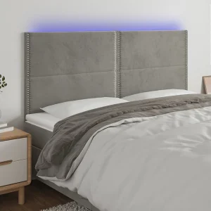 Hoofdbord | Hoofdeinde LED 200x5x118/128 cm fluweel lichtgrijs Hoofdbord | Hoofdeinde LED 200x5x118/128 cm fluweel lichtgrijs