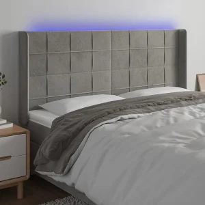 Hoofdbord | Hoofdeinde LED 163x16x118/128 cm fluweel lichtgrijs Hoofdbord | Hoofdeinde LED 163x16x118/128 cm fluweel lichtgrijs
