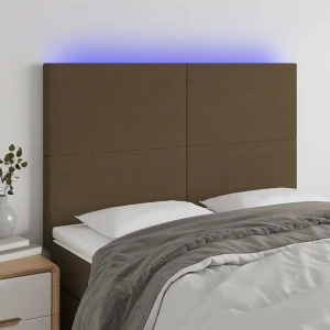 Hoofdbord | Hoofdeinde LED 144x5x118/128 cm stof donkerbruin Hoofdbord | Hoofdeinde LED 144x5x118/128 cm stof donkerbruin
