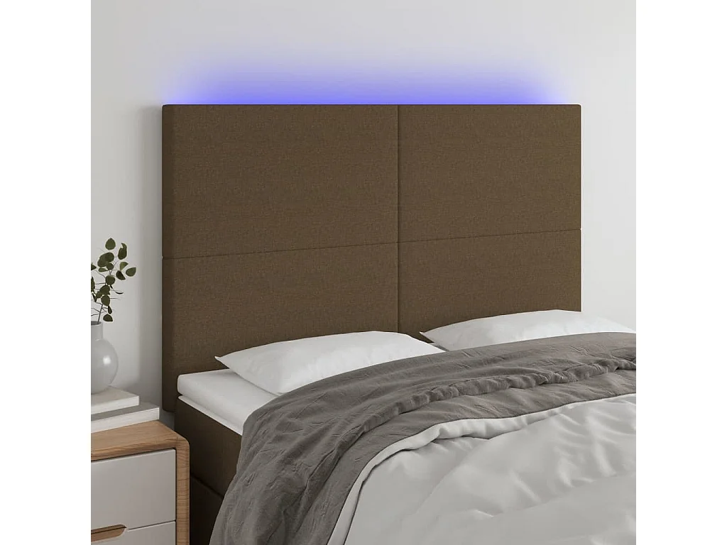 Hoofdbord | Hoofdeinde LED 144x5x118/128 cm stof donkerbruin