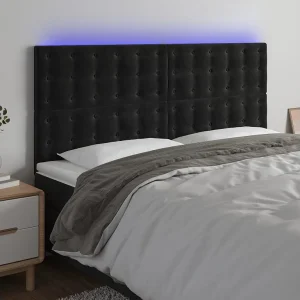 Hoofdbord | Hoofdeinde LED 160x5x118/128 cm fluweel zwart Hoofdbord | Hoofdeinde LED 160x5x118/128 cm fluweel zwart