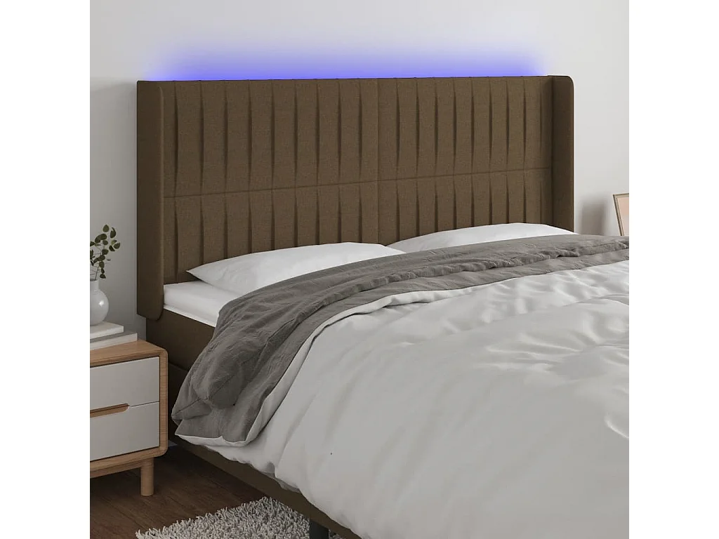 Hoofdbord | Hoofdeinde LED 183x16x118/128 cm stof donkerbruin