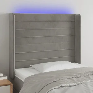 Hoofdbord | Hoofdeinde LED 103x16x118/128 cm fluweel lichtgrijs Hoofdbord | Hoofdeinde LED 103x16x118/128 cm fluweel lichtgrijs