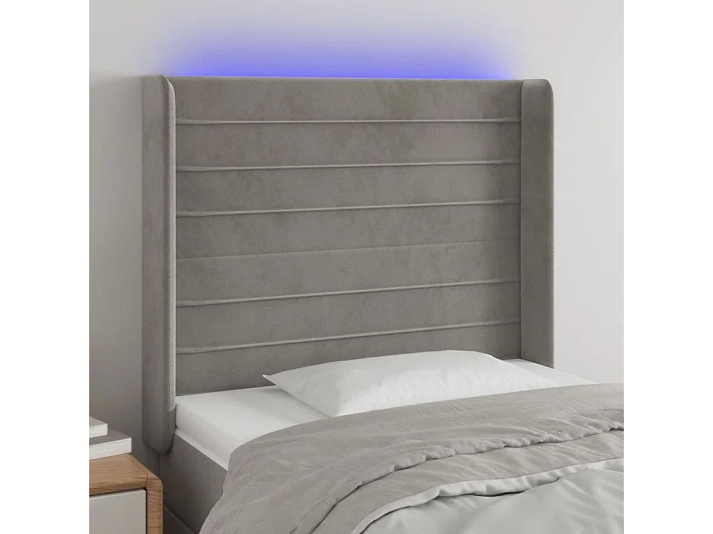 Hoofdbord | Hoofdeinde LED 103x16x118/128 cm fluweel lichtgrijs