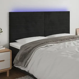 Hoofdbord | Hoofdeinde LED 200x5x118/128 cm fluweel zwart Hoofdbord | Hoofdeinde LED 200x5x118/128 cm fluweel zwart