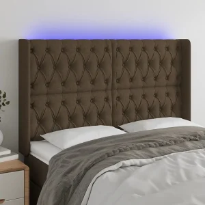 Hoofdbord | Hoofdeinde LED 147x16x118/128 cm stof donkerbruin