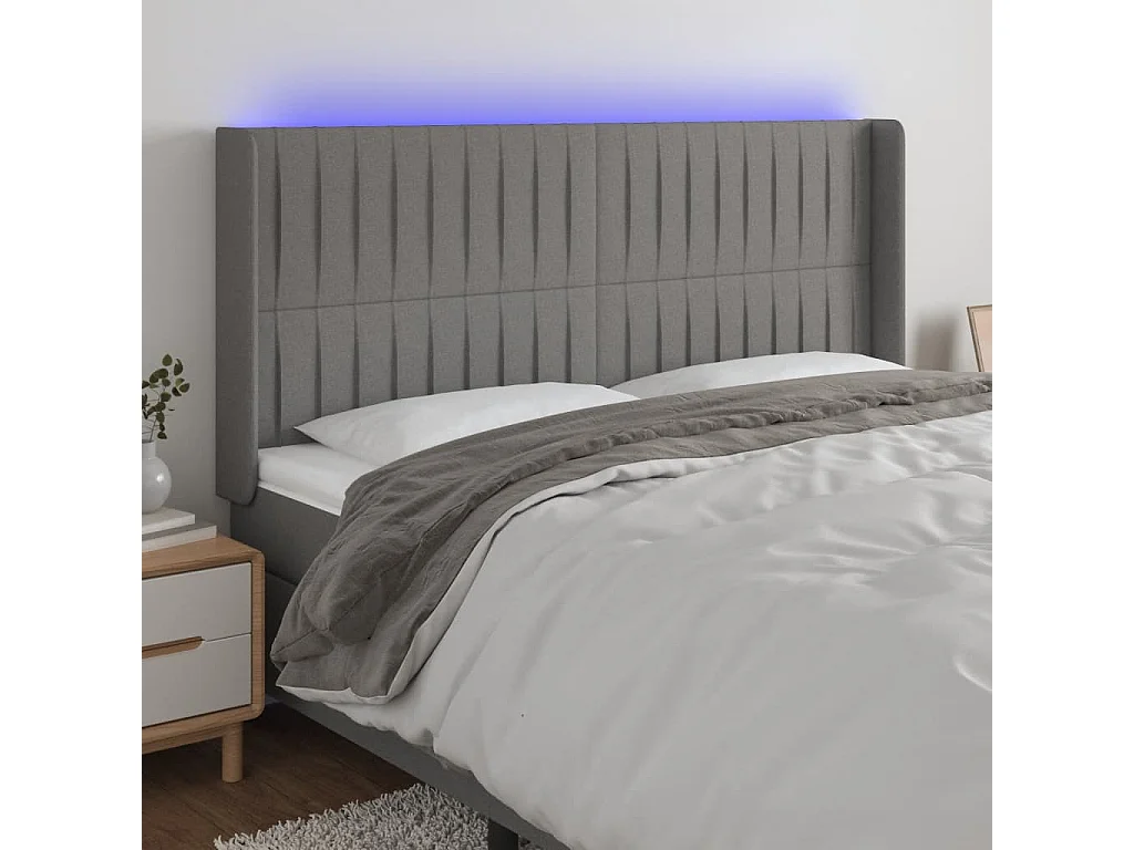 Hoofdbord | Hoofdeinde LED 203x16x118/128 cm stof donkergrijs