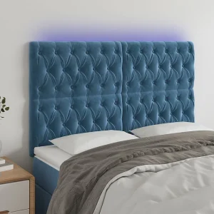 Hoofdbord | Hoofdeinde LED 144x7x118/128 cm fluweel donkerblauw